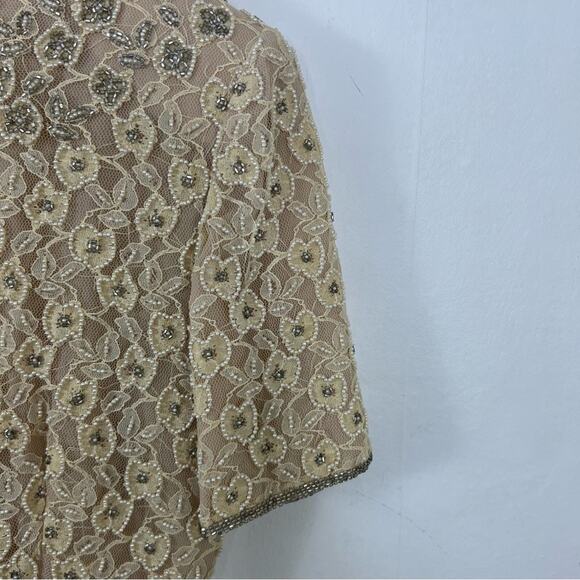 Vintage Stenay Beaded Pearl Ivory Floral Lace Dress Size 8 - Picture 8 of 12